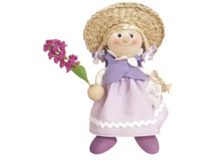 girl with lavender wooden figure