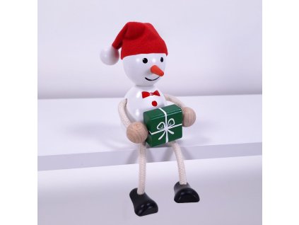 Snowman with hat and gift wooden figure